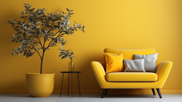 Minimal concept interior of living yellow tone