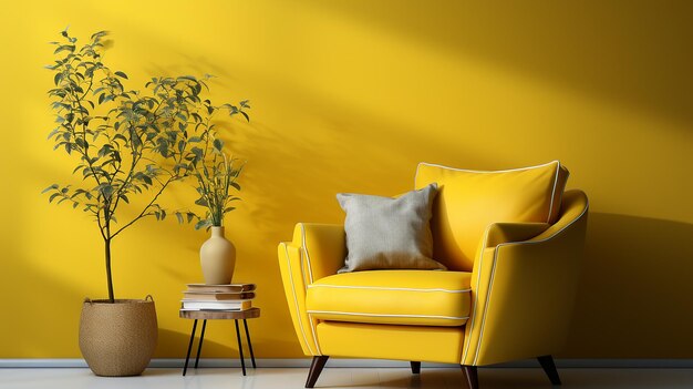 Minimal concept interior of living yellow tone