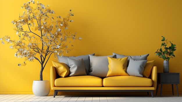 Minimal concept interior of living yellow tone