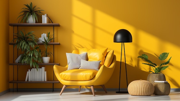 Minimal concept interior of living yellow tone