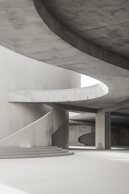 Minimal Concrete Architecture with Open Space Courtyard White Podium and Curved Walls