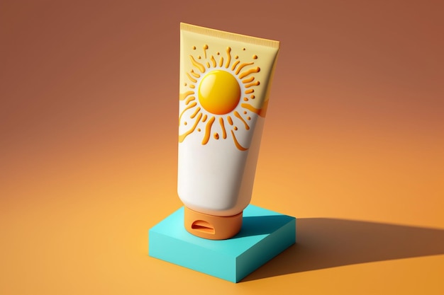 A minimal cosmetic advertisement for summer skin care products Layout of a tube of sunscreen