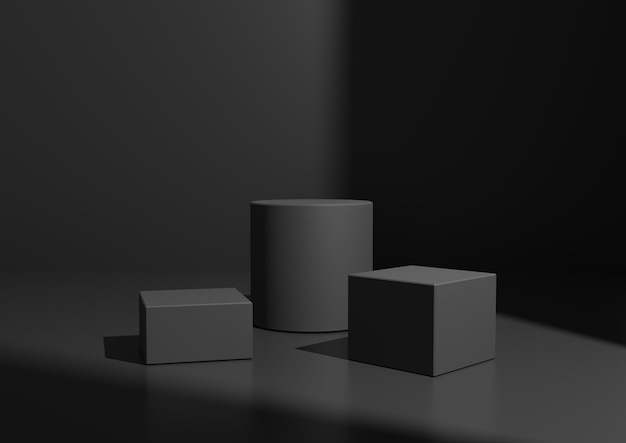 Minimal Dark Three Podium or Stand 3D Composition for Product Display