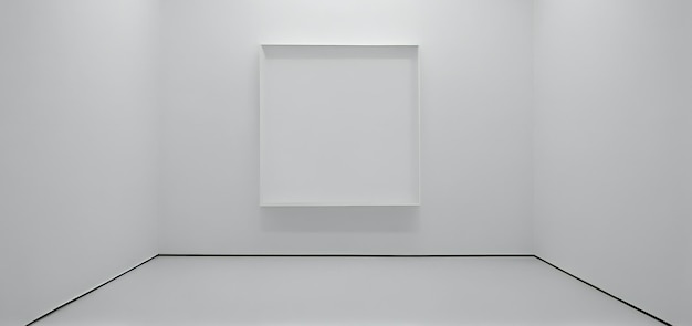 Minimal empty square white frame picture mock up hanging on white wall background with window light and shadow Generative ai