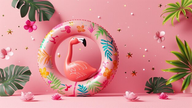 Photo minimal flamingo inflatable swimming pool ring