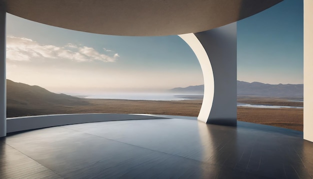 Photo minimal futuristic room that have a view into a futuristic landscape