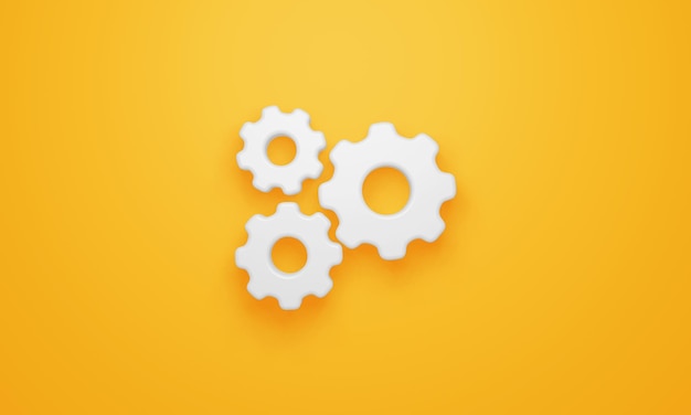 Photo minimal gears symbol on yellow background 3d rendering