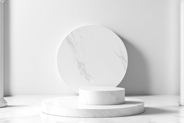 Minimal geometric marble podium stage pedestal for display your packaging or mockup design template 3d rendering