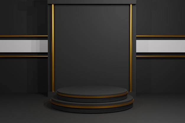 Minimal geometric podium on dark background for product presentation 3d Rendering