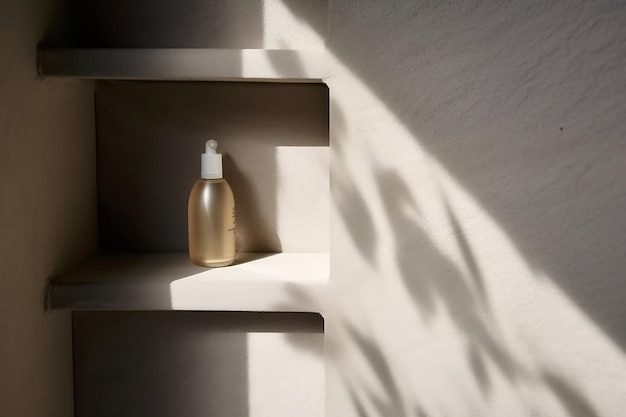 minimal gray concrete wall bathroom in dappled sunlight leaf shadow for luxury beauty