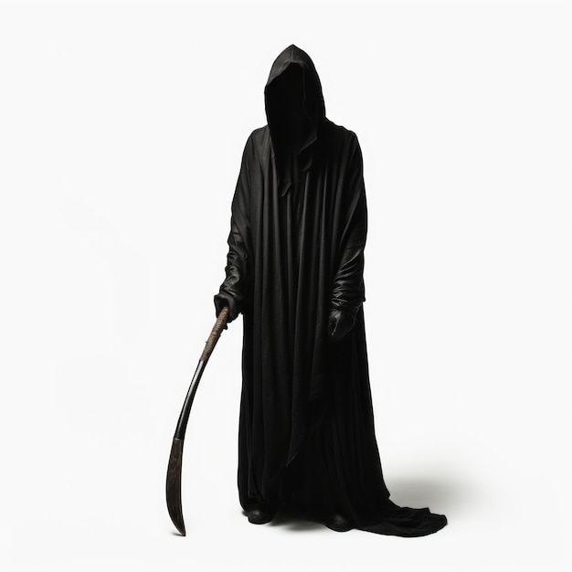 Photo minimal grim reaper with saber on white background