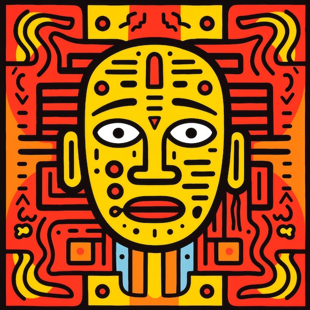 Minimal Handdrawn Face In Keith Haring Style For Psychedelic Du