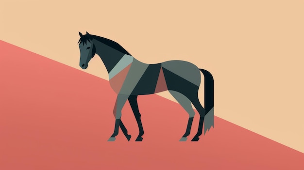 Minimal Horse On Geometric Background Color Field Minimalism Illustration