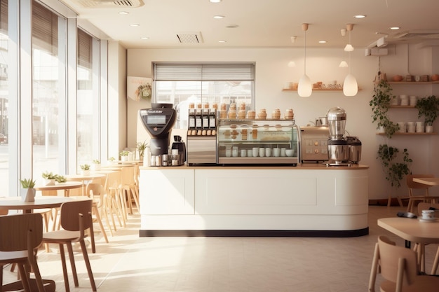 Minimal interior design coffee cafe bar shop with beige cozy tone style Generative Ai