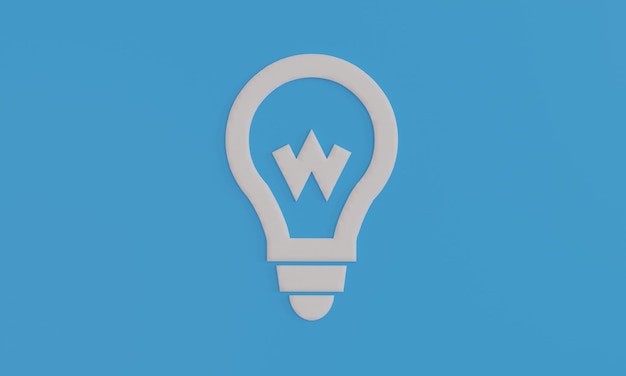 Minimal light bulb symbol on blue background 3D illustration