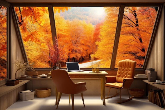 minimal living room interior autumn season backgroundGenerative AI