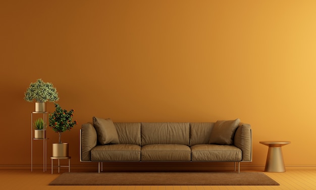 minimal living room interior and furniture mock up and yellow wall texture background