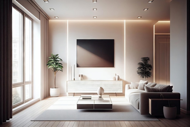 Minimal Living room with Home decoration Cozy stylish with sofa Modern design with Generative AI