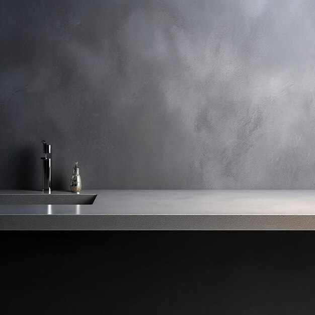 Photo minimal loft polished gray concrete cement bathroom vanity counter and wall background and copy space