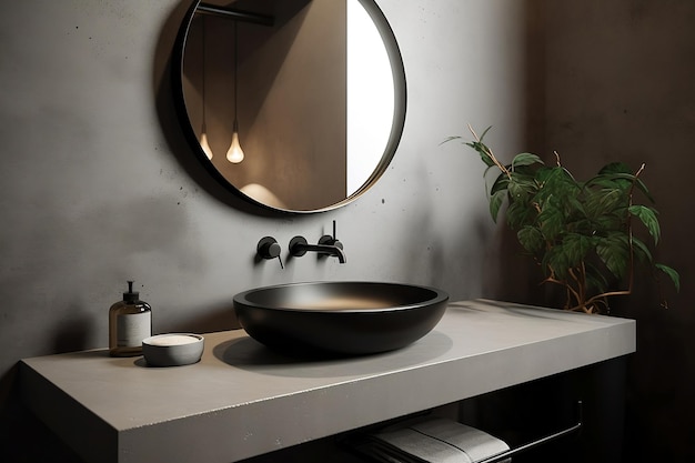 Minimal loft polished gray concrete cement bathroom vanity counter