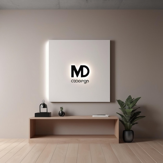 Minimal logo mockup on copy space panel wall brand official background