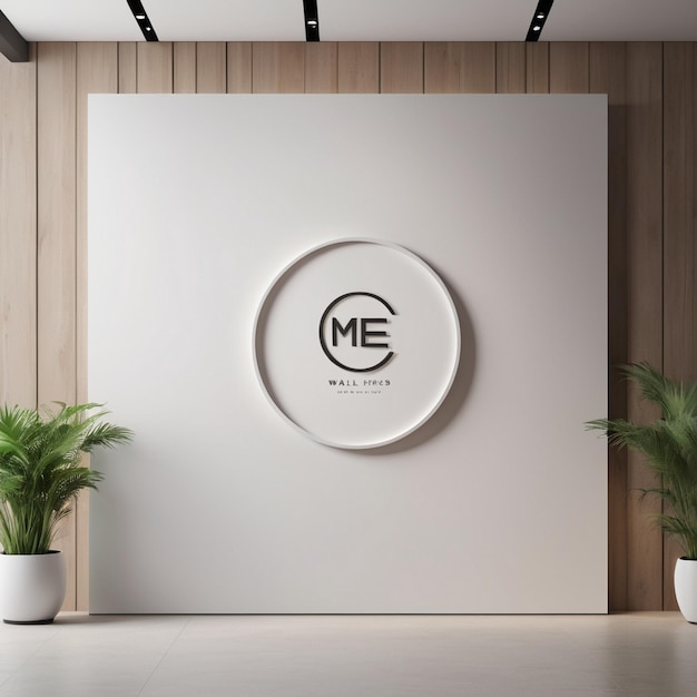 Minimal logo mockup on copy space panel wall brand official background