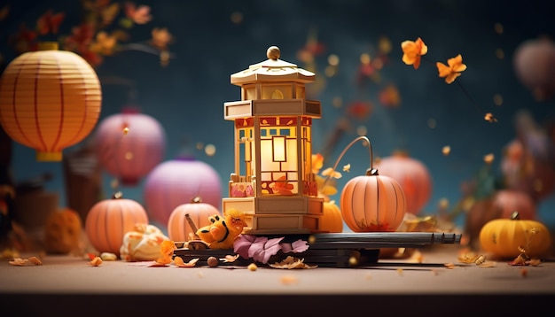 Minimal Mid autumn festival photography with miniature objects Creative festival photoshoot for com