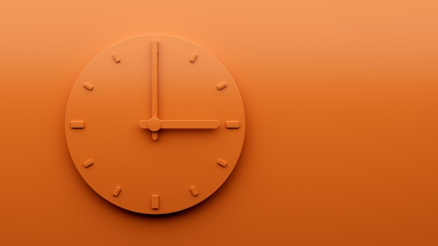 Minimal Orange clock 0300 Three o39clock abstract Minimalist wall clock 1500 or 300 3d Illustration