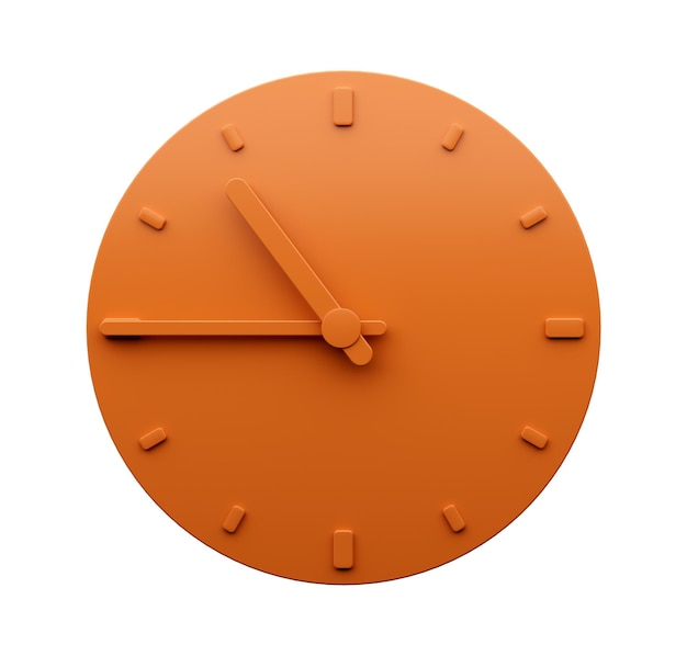 Minimal Orange clock 1045 o clock quarter to Eleven abstract Minimalist wall clock 3d Illustration