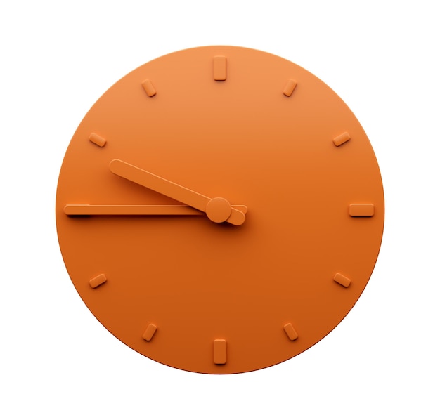 Minimal Orange clock 945 o clock quarter to ten abstract Minimalist wall clock 3d Illustration