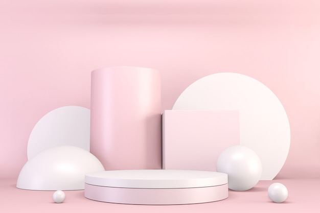 Minimal pink pedestal design for product show, rendering