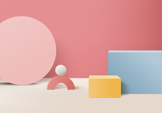 Minimal pink podium and scene with 3d render vector in abstract abackground composition, 3d illustration mock up scene geometry shape platform forms for product display. stage for product in modern.