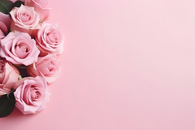 Minimal pink roses and pink background copy space concept