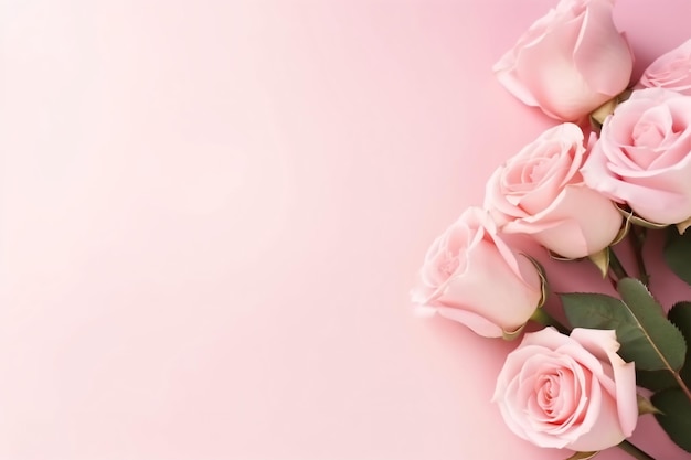 Minimal pink roses and pink background copy space concept