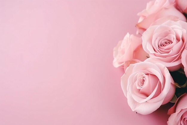 Minimal pink roses and pink background copy space concept