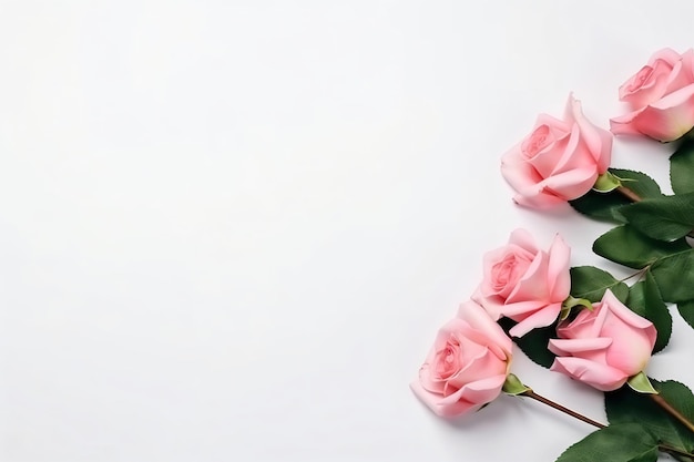 Minimal pink roses and white background copy space