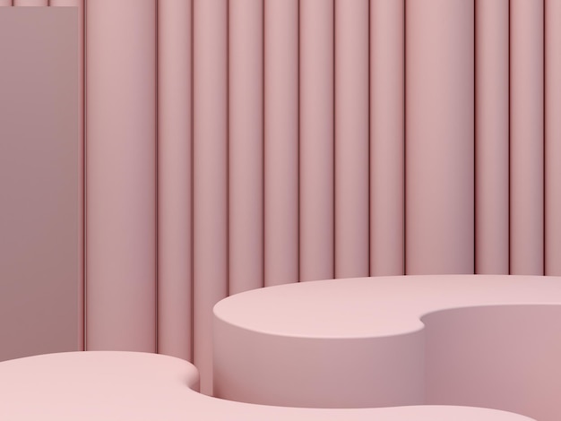 Minimal pink scene with curved podium and abstract background