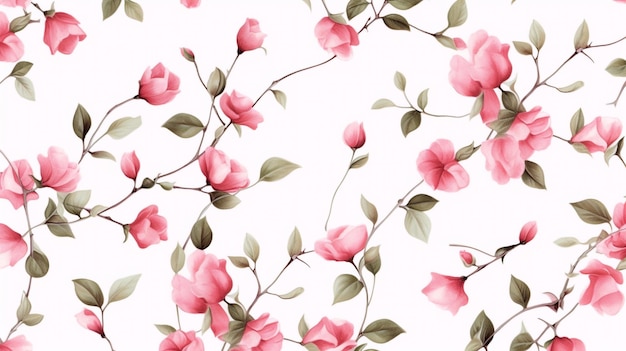 Minimal pink small rose flowers and leaf pattern