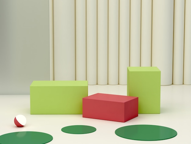 Minimal podium to show a product with geometrical forms in green cream and pink colors