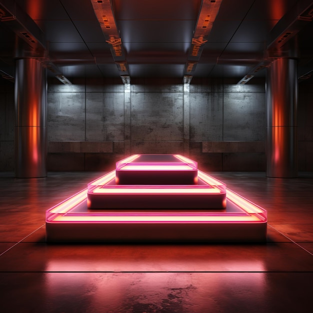 Minimal podium with mockup and neon lights Generative AI