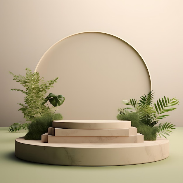 A minimal Product Stage Podium with nature