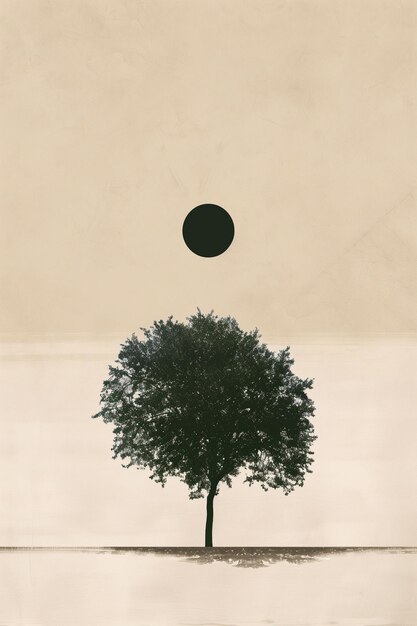 Photo minimal sage green tree design with black circle element