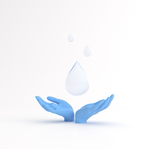 Minimal scene of water drop and hands