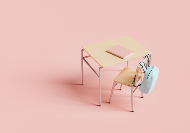 minimal school desk with backpack