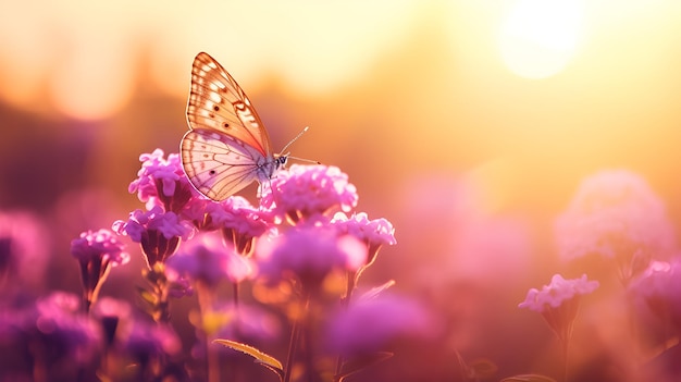 Minimal Spring Floral Elegance Butterfly Dancing Over Pink Blossoms