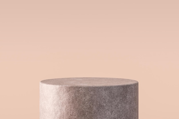 Minimal stone pedestal podium product empty stand on 3d rock display stage background with blank cylinder presentation platform scene or advertising geometric showcase and concrete pastel backdrop