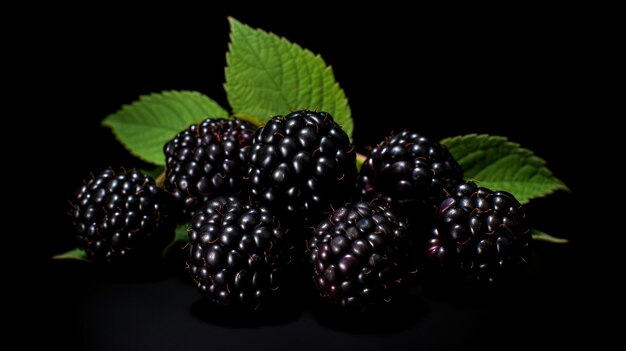 Minimal Style of Blackberries on a Black Background AI Generated