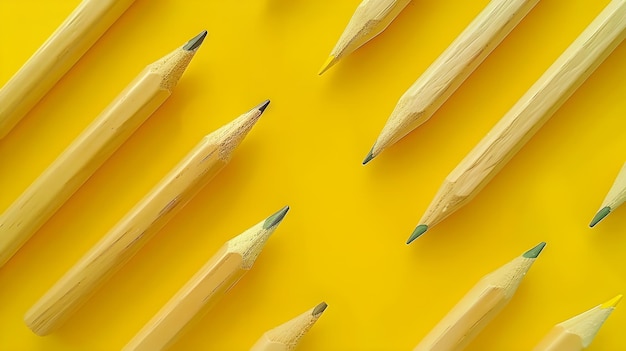 Photo minimal style composition made of wooden pencil on yellow background top view flat lay back