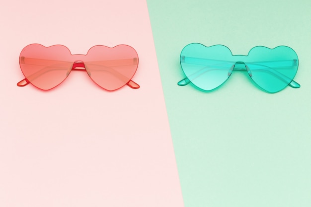 Minimal style fashion heart shaped glasses, modern sunglasses.