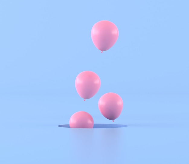 Minimal style of pink balloons floating out from hole on blue background, gift idea, 3D rendering.